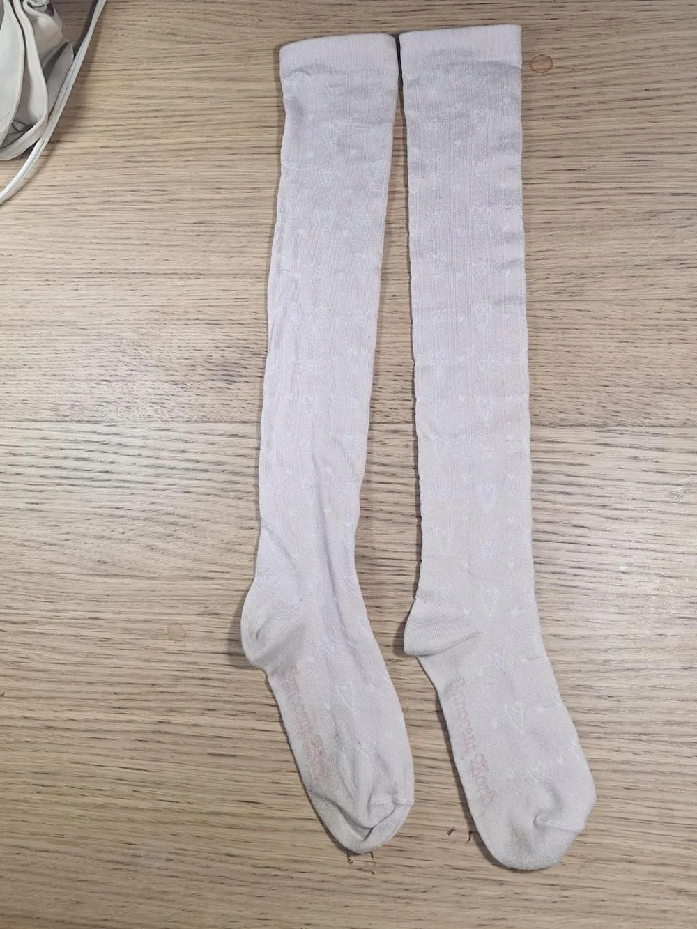 Innocent World Pale Pink Embossed Heart OTK Socks | Sweet Lolita